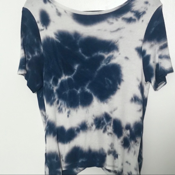 TIE DYE SHORT SLEEVED SHIRT indigo blue retro hippie cotton Tee twist front - Picture 4 of 8